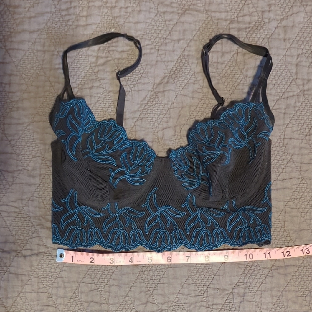 Elegant Black and Blue Lace Bralette